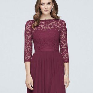NWT David's Bridal Three-Quarter Sleeve Lace and Mesh Bridesmaid Dress (…